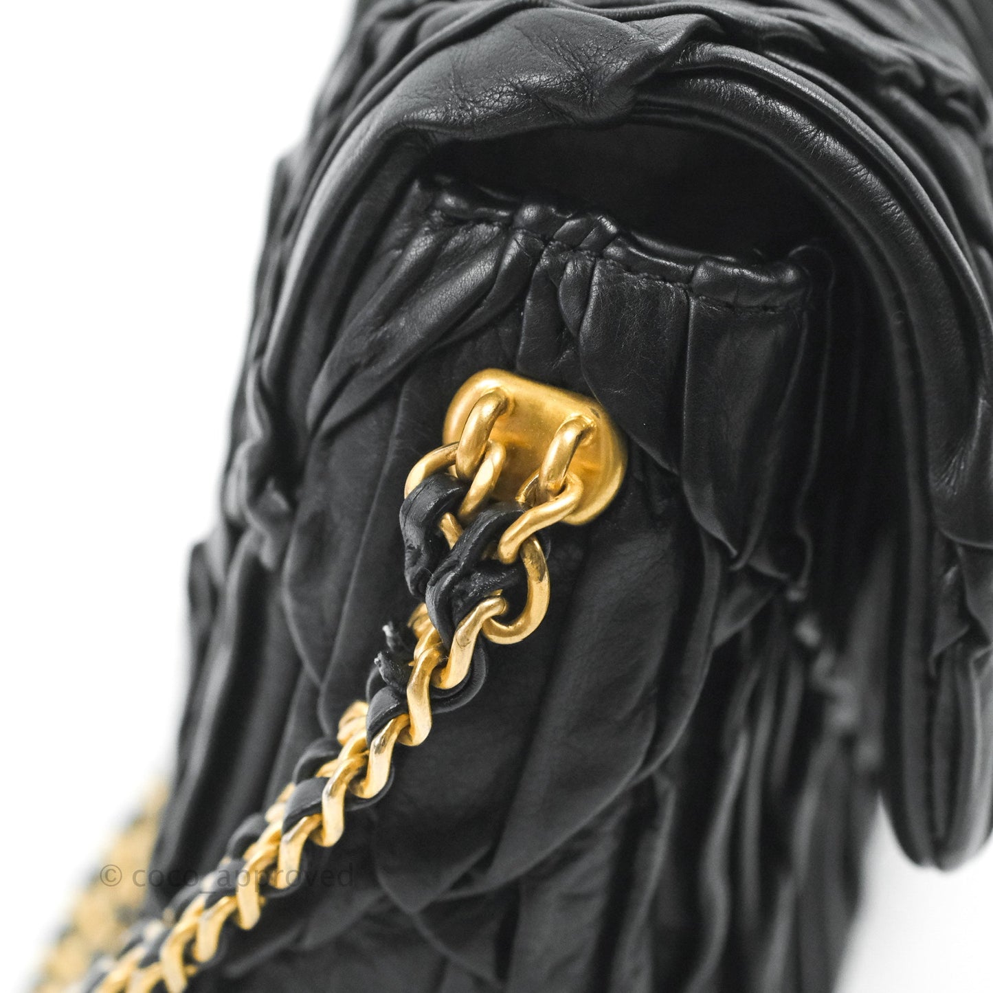 Chanel Small Coin Charm Flap Velvet Strap Black Lambskin Aged Gold Hardware