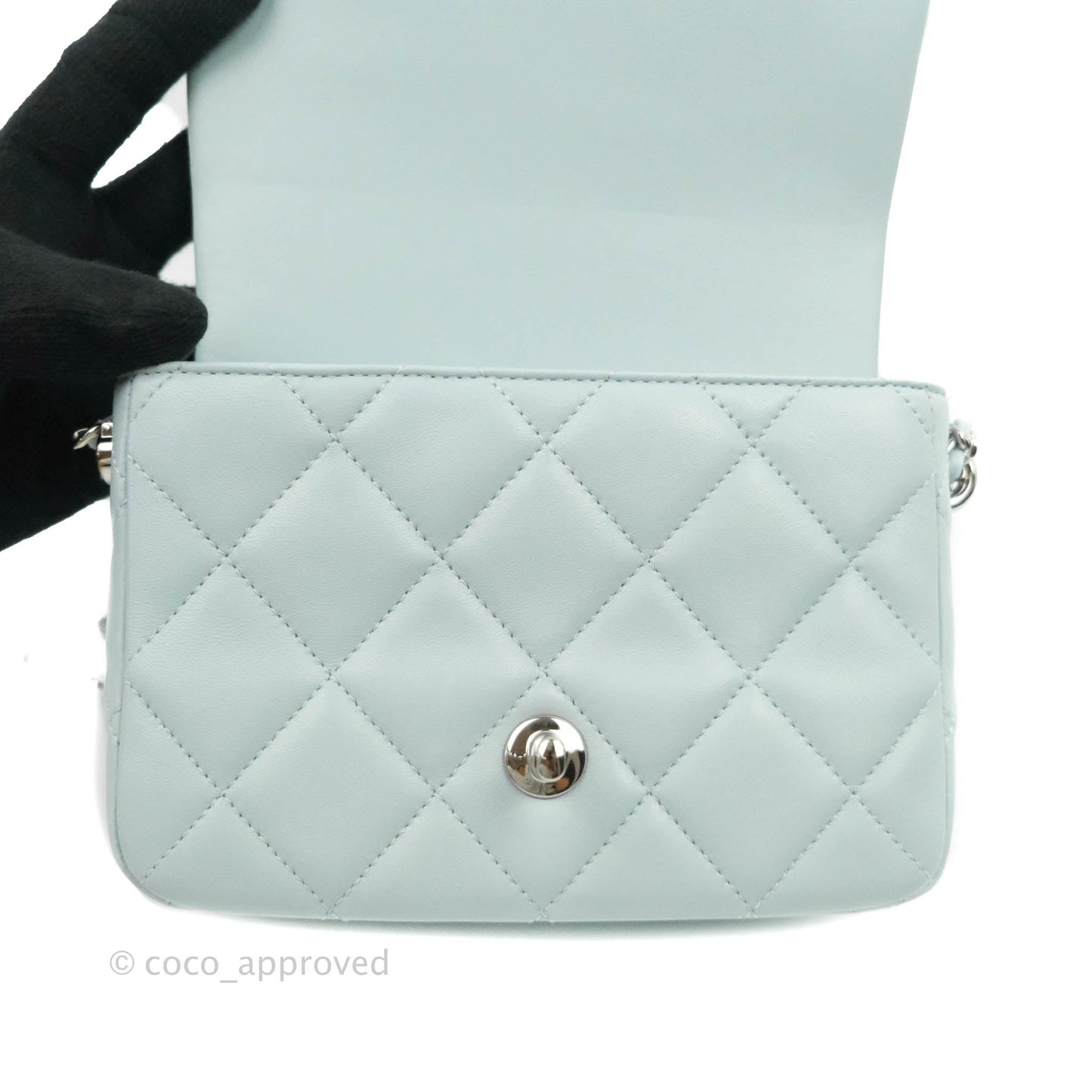 Chanel Quilted My Perfect Mini With Pearl Blue Lambskin Silver Hardware