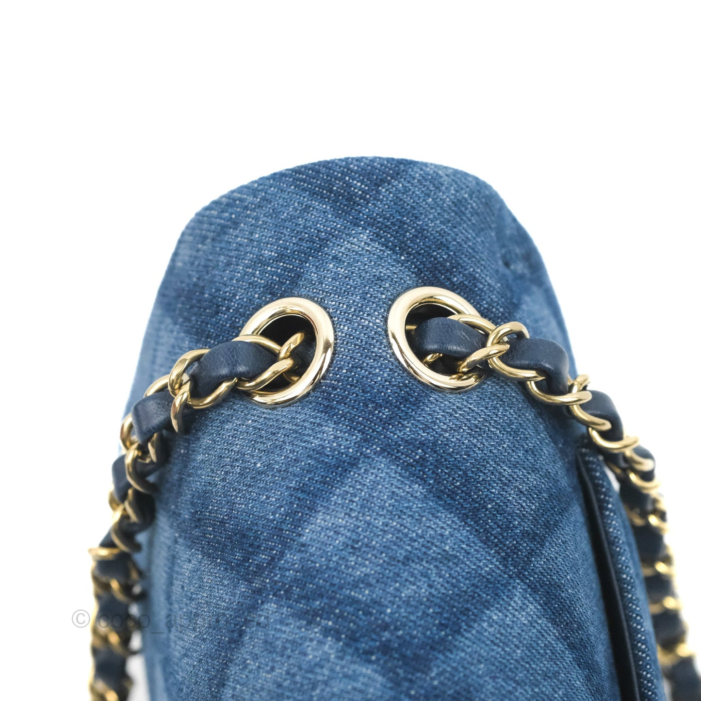 Chanel M/L Quilted Medium Double Flap Blue Printed Denim