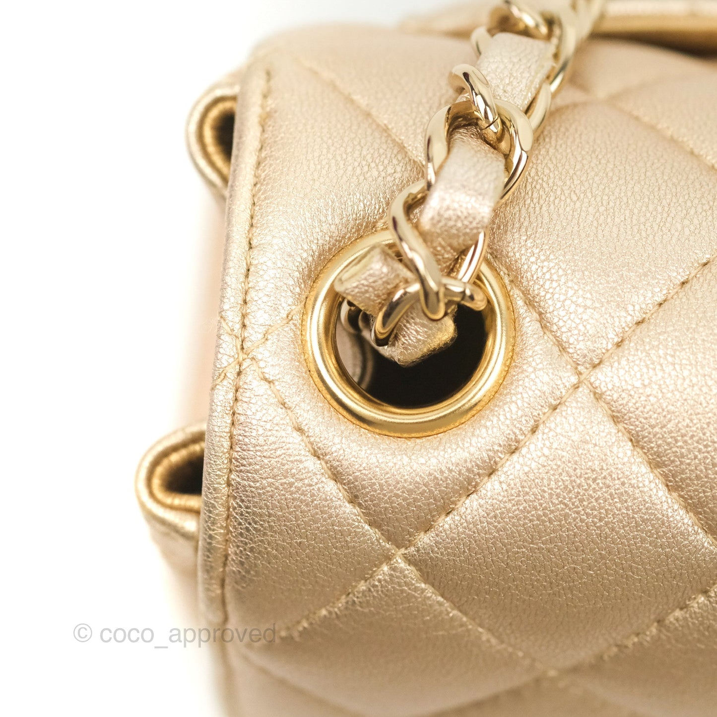 Chanel Quilted Mini Square Iridescent Gold Lambskin Gold Hardware 21P