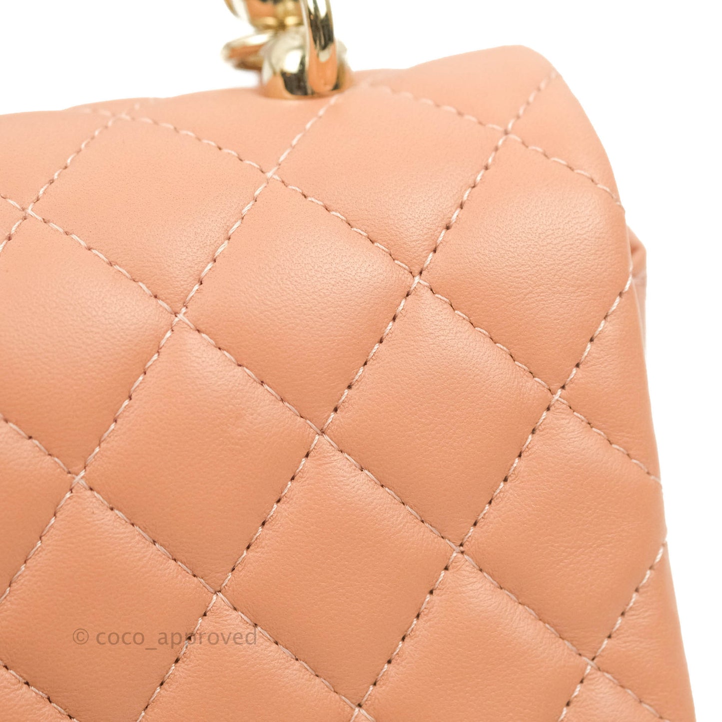 Chanel Quilted Knock On Wood Top Handle Bag Beige Pink Lambskin Gold Hardware