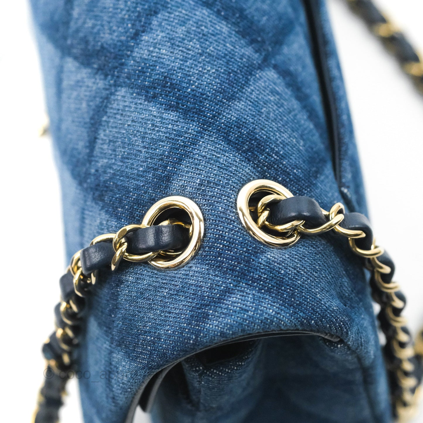 Chanel M/L Quilted Medium Double Flap Blue Printed Denim