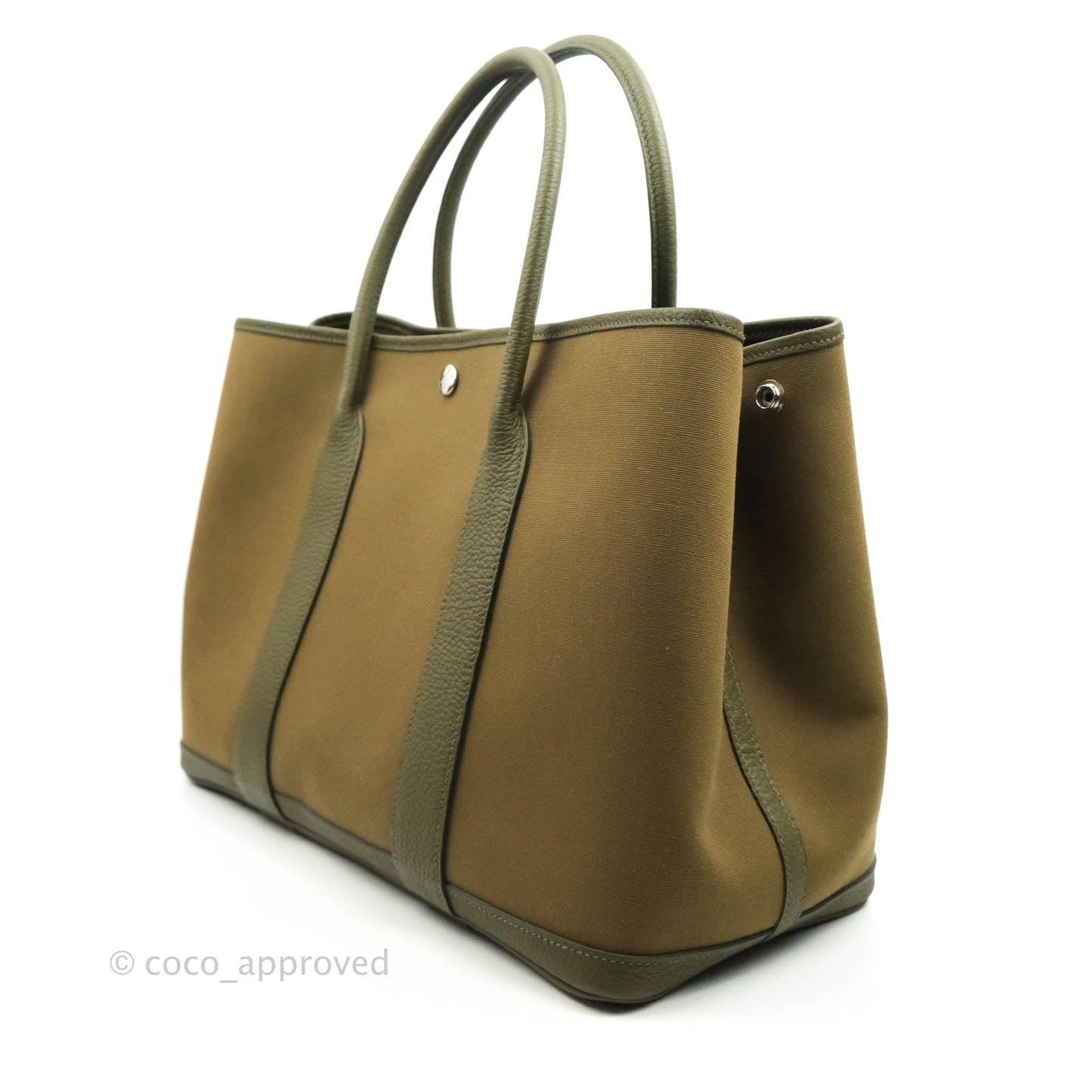 Hermès Garden Party 36 Vert Olive Canvas With Twilly & Charm
