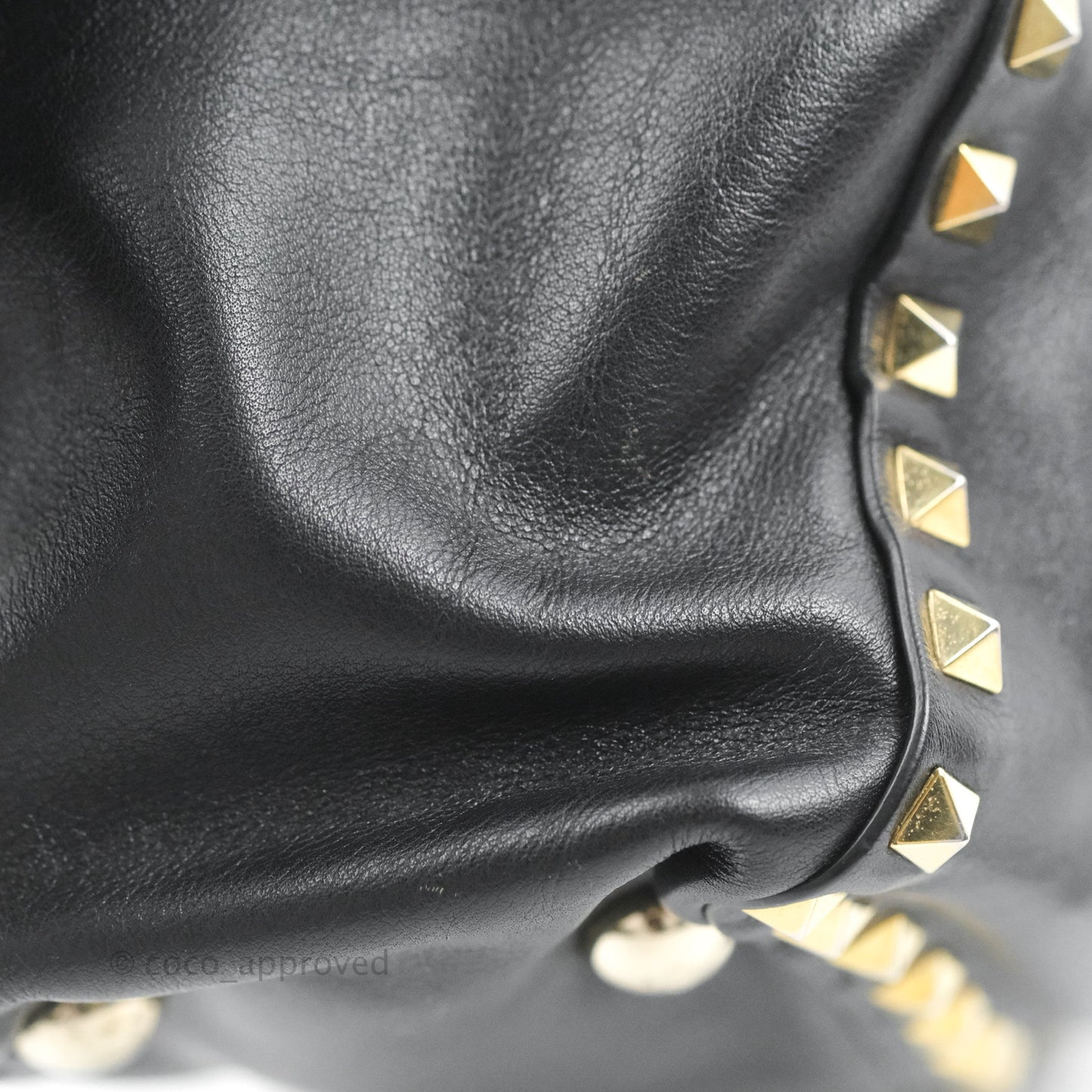 Valentino Garavani Mini Trapeze Rockstud Black Grained Calfskin Gold Hardware