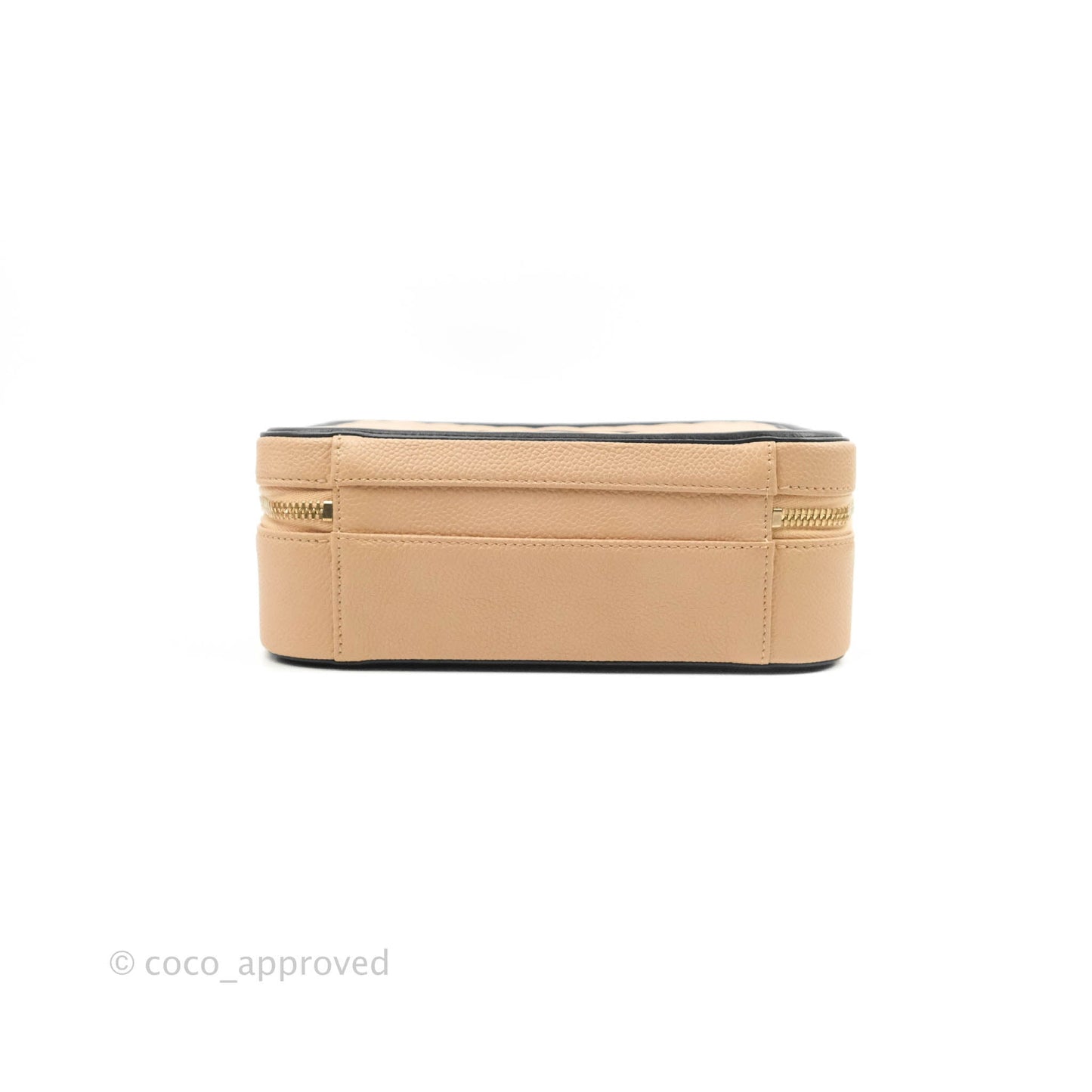 Chanel Quilted Medium CC Filigree Vanity Case Beige Caviar Aged Gold Hardware