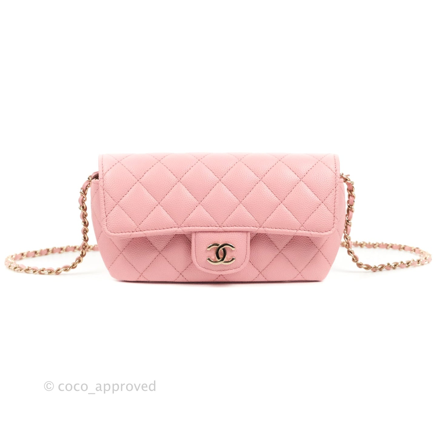 Chanel Quilted Glasses Case With Chain Pink Caviar Gold Hardware