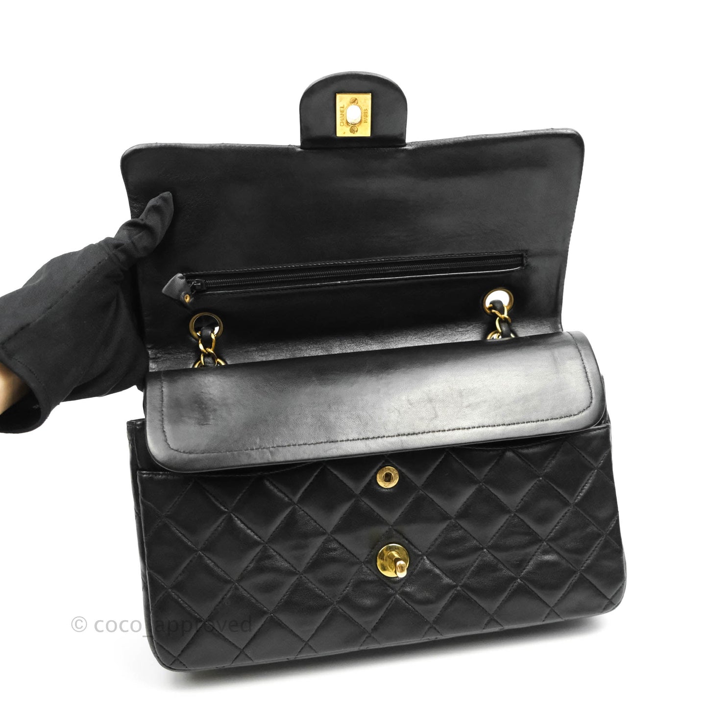 Chanel Vintage Classic M/L Medium Double Flap Bag Black Lambskin 24K Gold Hardware