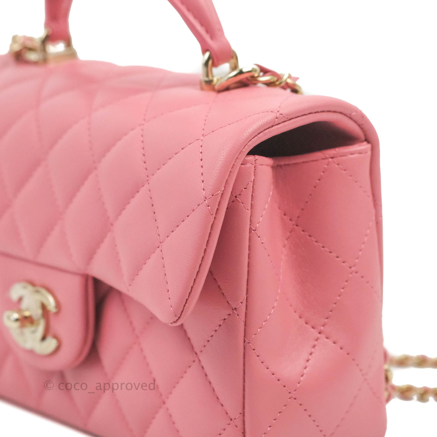 Chanel Top Handle Mini Rectangular Flap Bag Pink Lambskin Gold Hardware