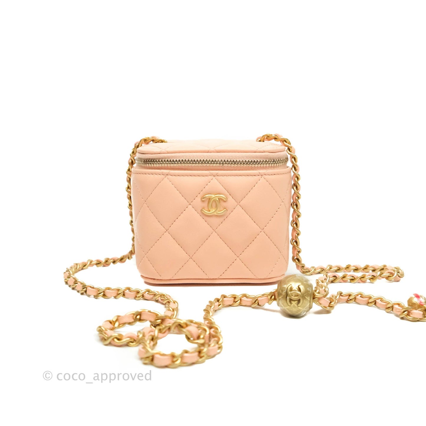 Chanel Classic Mini Pearl Crush Vanity With Chain Pink Lambskin Aged Gold Hardware