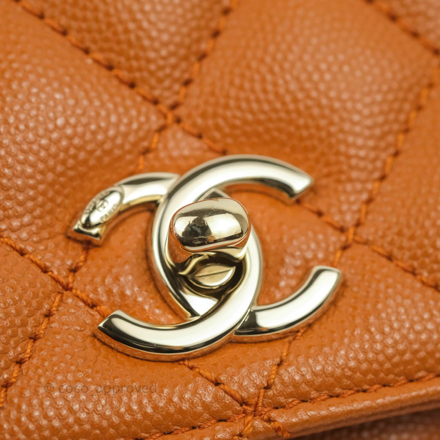 Chanel Small Coco Handle Quilted Caramel Caviar Gold Hardware 21A