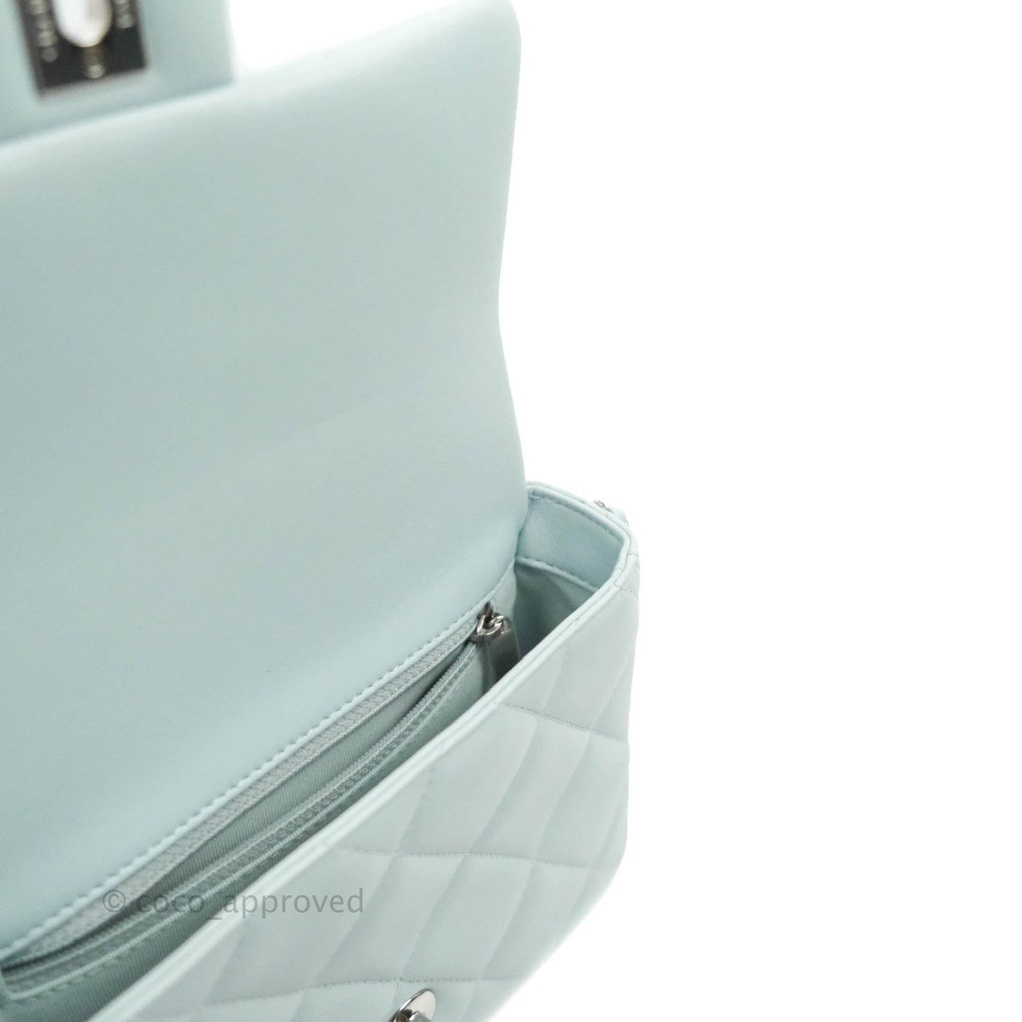 Chanel Quilted My Perfect Mini With Pearl Blue Lambskin Silver Hardware