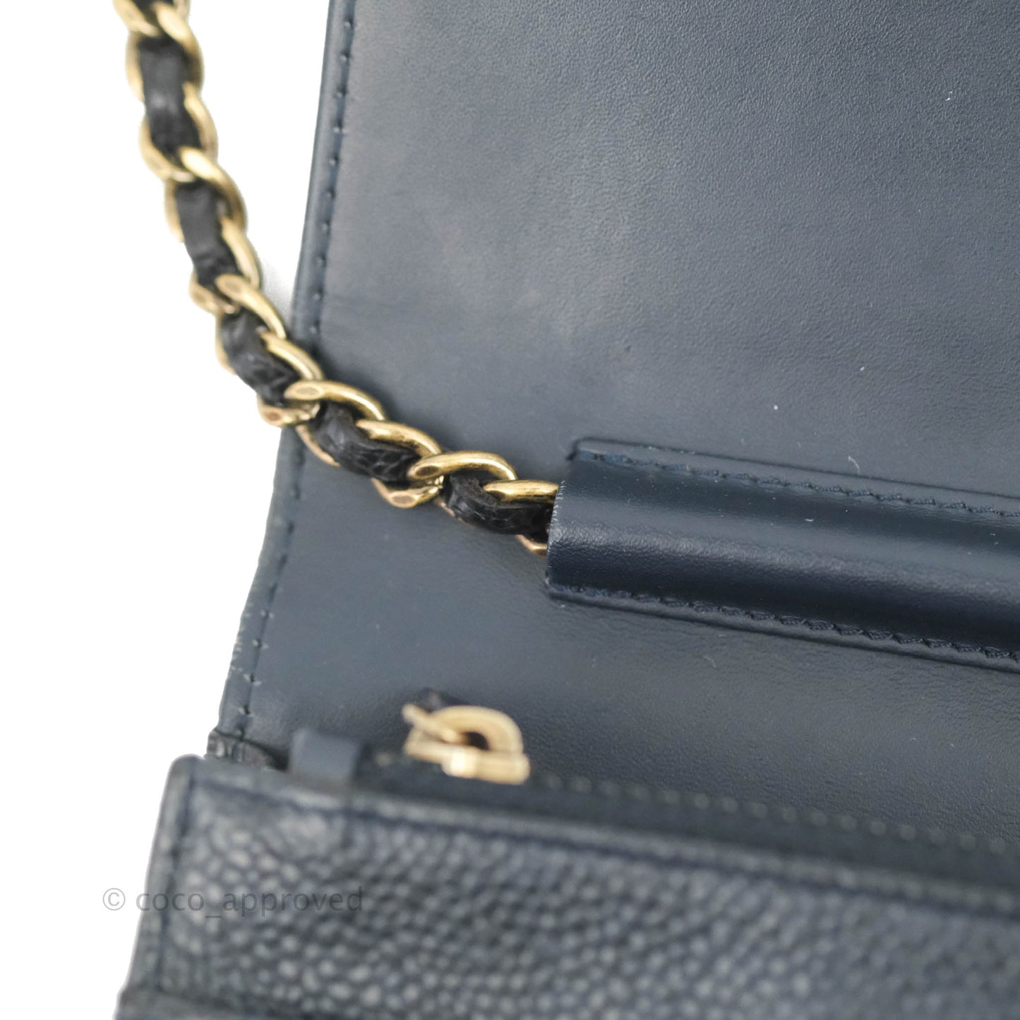 Chanel Boy Wallet on Chain WOC Ver Dark Navy Caviar Aged Gold Hardware