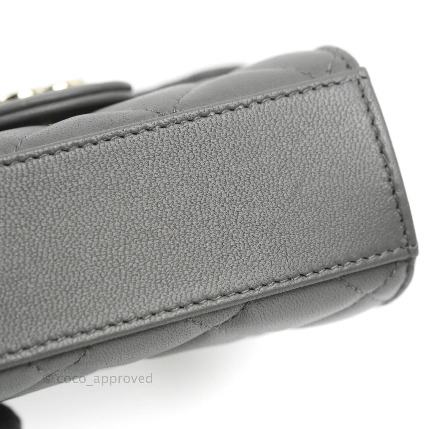 Chanel Mini Handle Clutch With Chain Grey Lambskin Gold Hardware