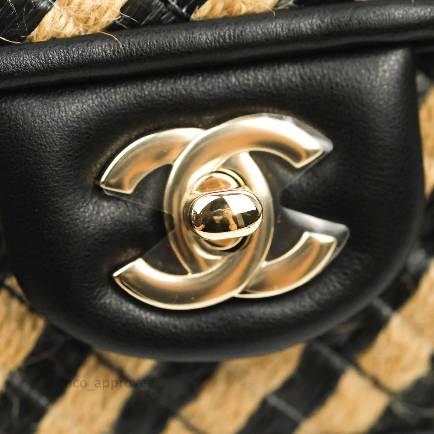 Chanel Quilted Mini Rectangular Flap Raffia Jute Thread Black & Beige Gold Hardware
