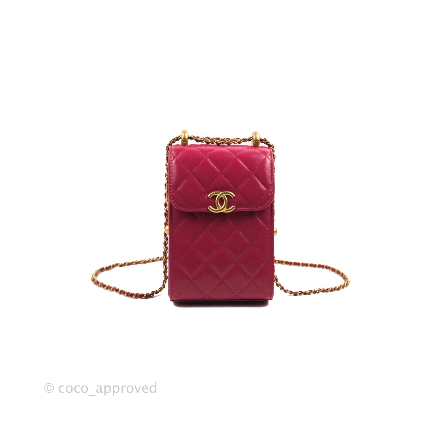 Chanel Quilted Perfect Fit Dark Pink Phone Holder Aged Gold Hardware