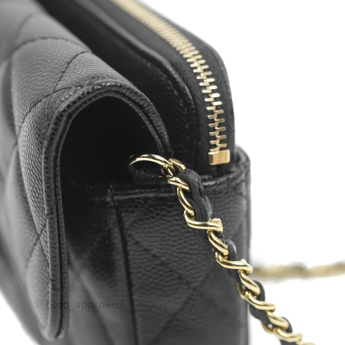 Chanel Classic Flap Phone Holder With Chain Black Caviar Gold Hardware 22A