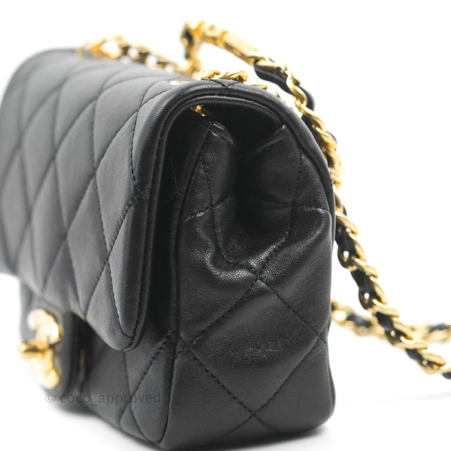 Chanel Quilted Mini Flap Bag With Chanel Logo Top Handle Lambskin Calfskin Mixed Fibers Gold Hardware