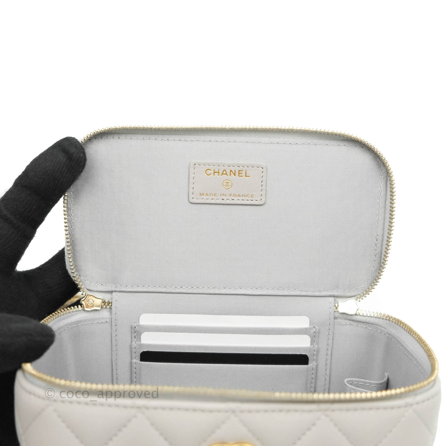 Chanel Classic Vanity Rectangular Top Handle With Chain Grey Lambskin Aged Gold Hardware