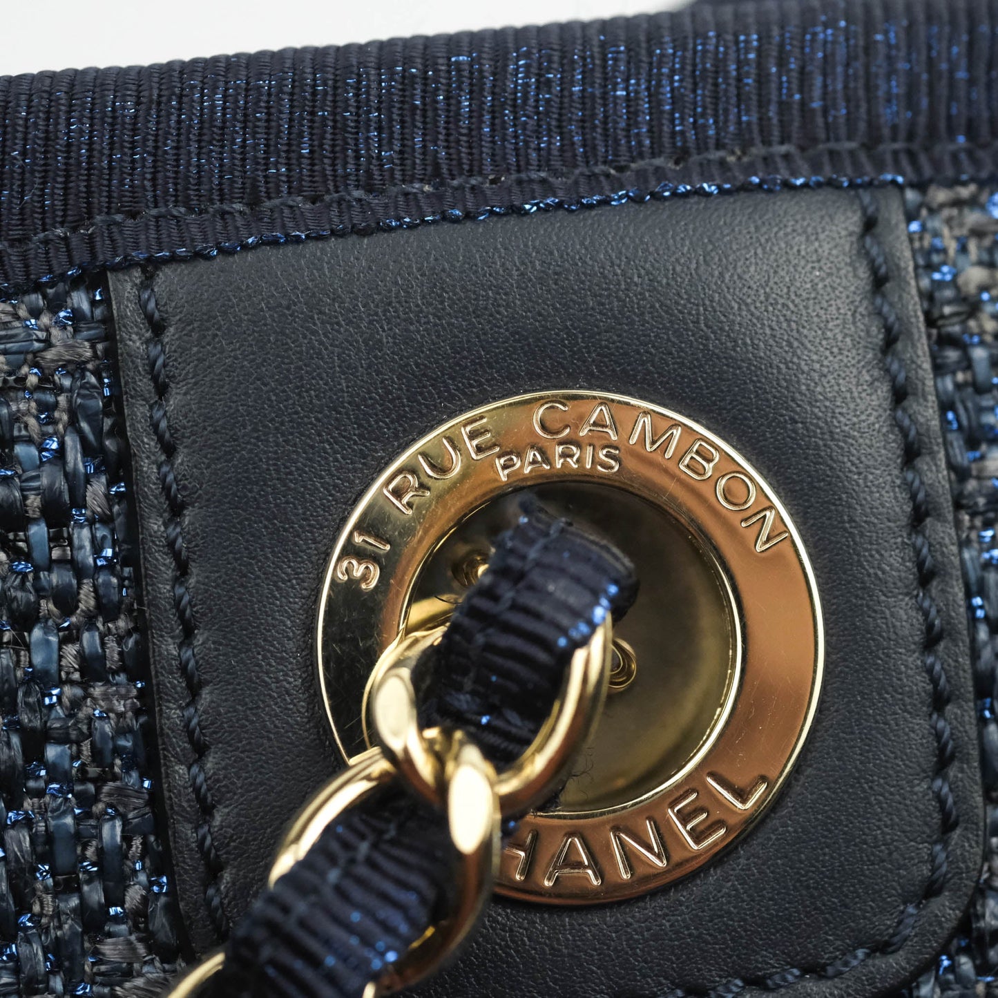 Chanel Medium Deauville Tote Navy Canvas Gold Hardware