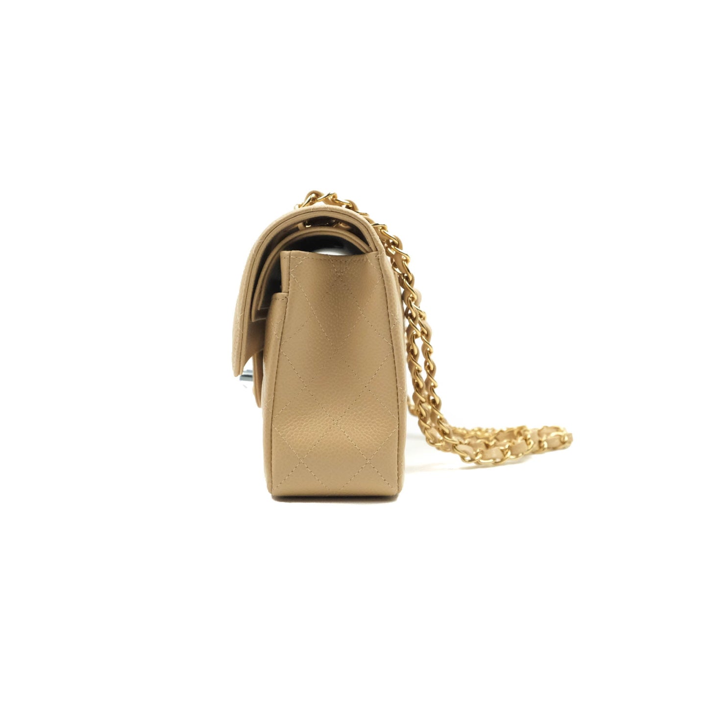 Chanel Small Classic Quilted Flap Beige Caviar Gold Hardware
