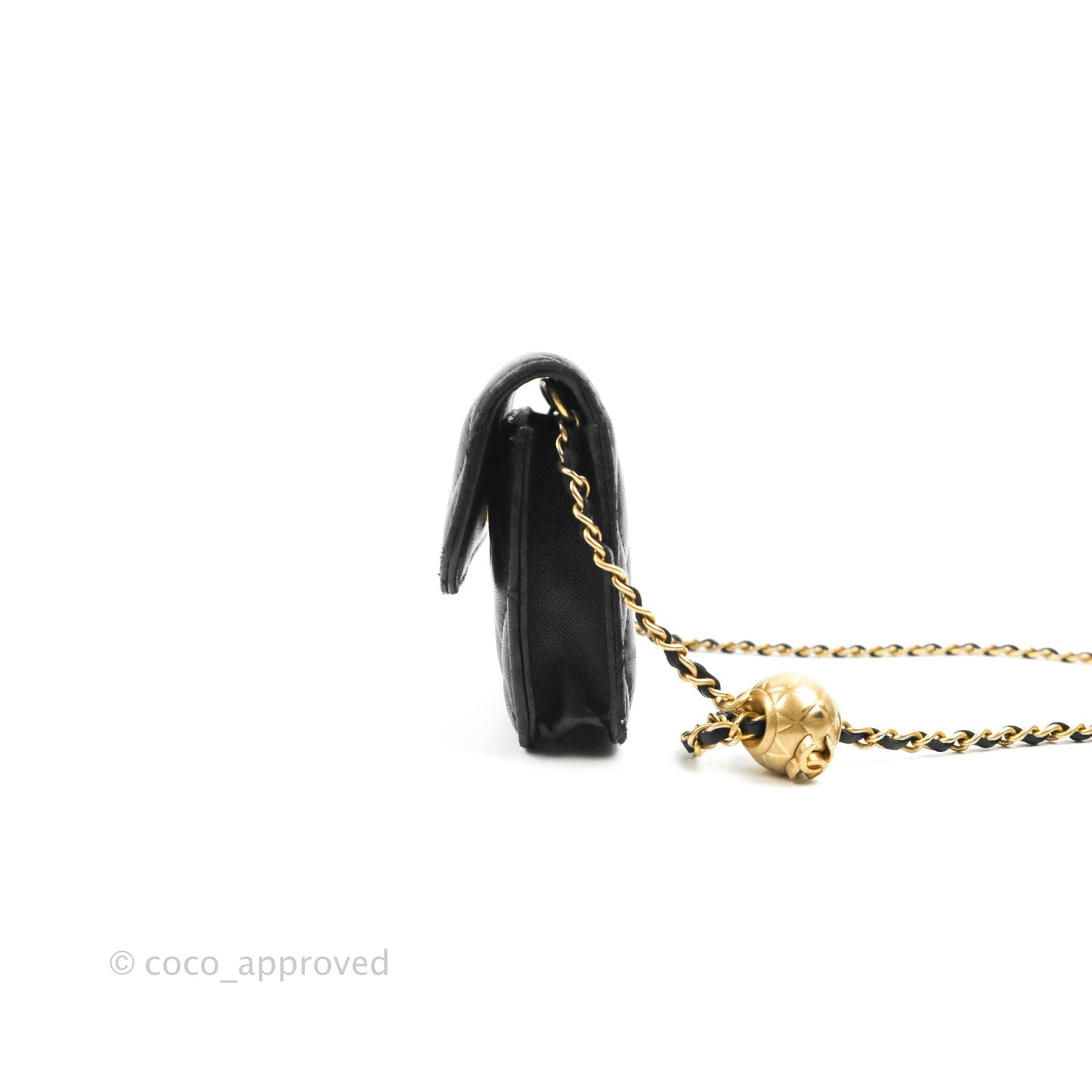 Chanel Mini Pearl Crush Clutch With Chain Belt Black Lambskin Aged Gold Hardware