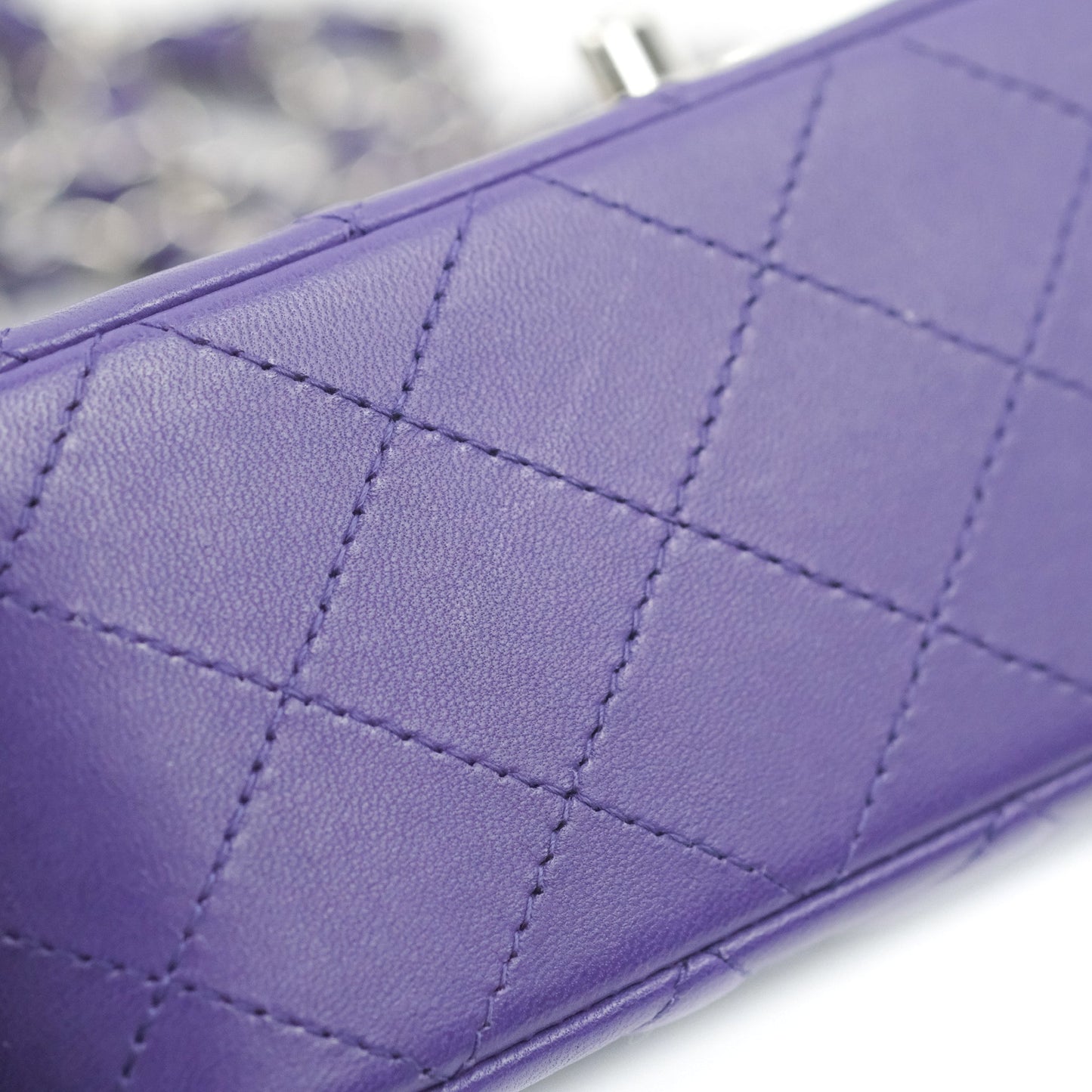 Chanel Quilted Mini Rectangular Flap Purple Lambskin Silver Hardware