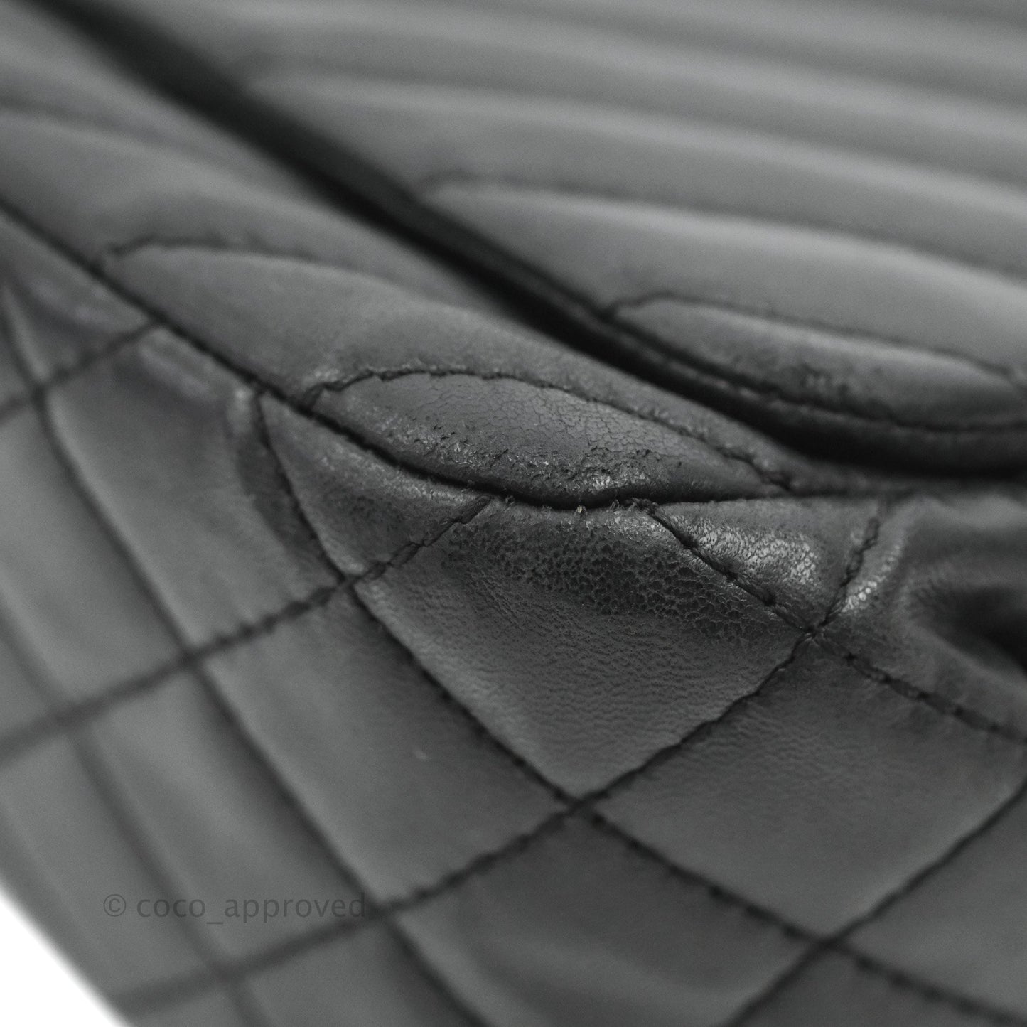 Chanel Quilted Large Single Flap Chevron Black Lambskin Silver Hardware
