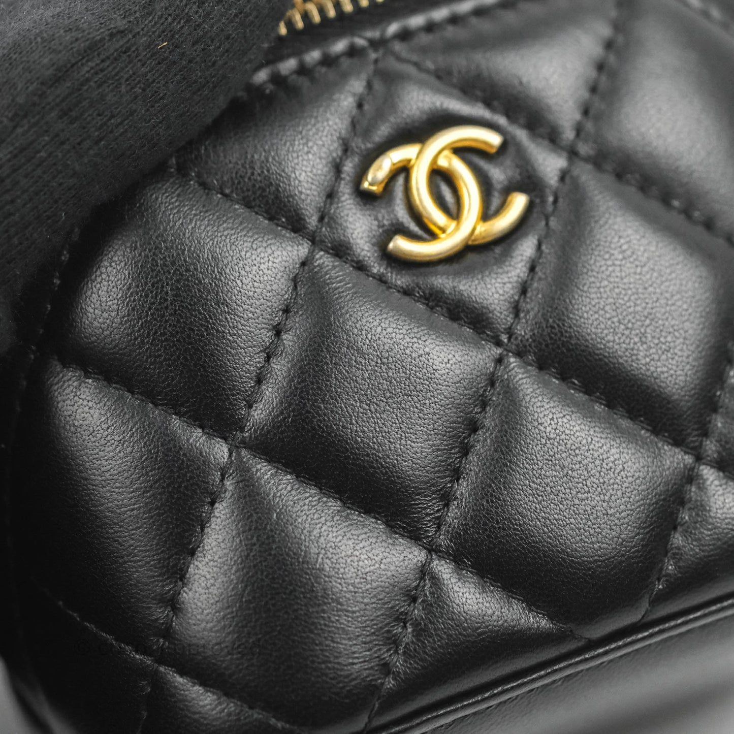 Chanel Classic Mini Pearl Crush Vanity With Chain Black Lambskin Aged Gold Hardware