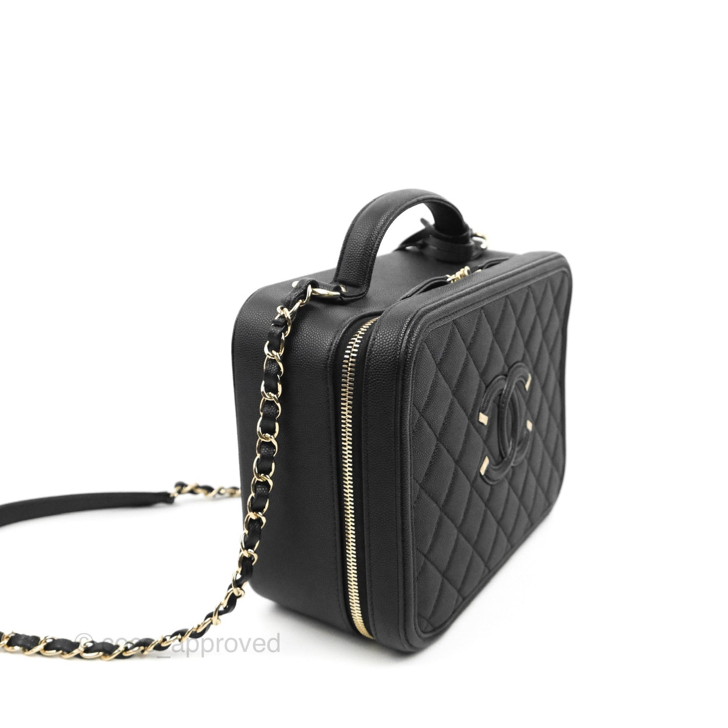 Chanel Quilted Large CC Filigree Vanity Case Black Caviar Gold Hardware