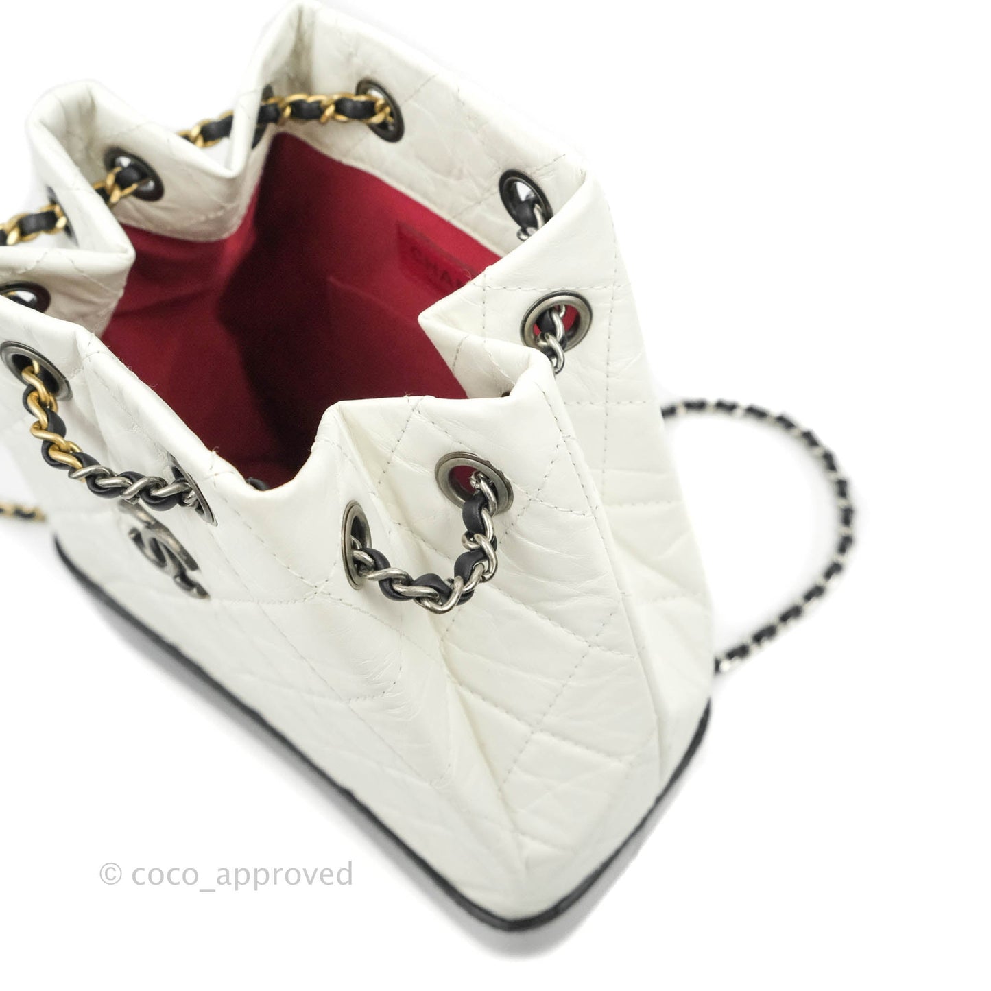 Chanel Small Gabrielle Backpack White Black Aged Calfskin