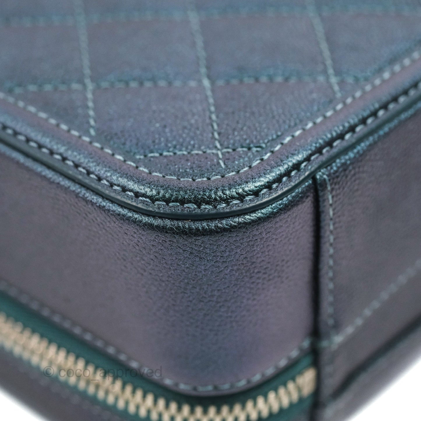 Chanel Quilted Medium CC Filigree Vanity Case Iridescent Dark Turquoise Caviar Rainbow Hardware