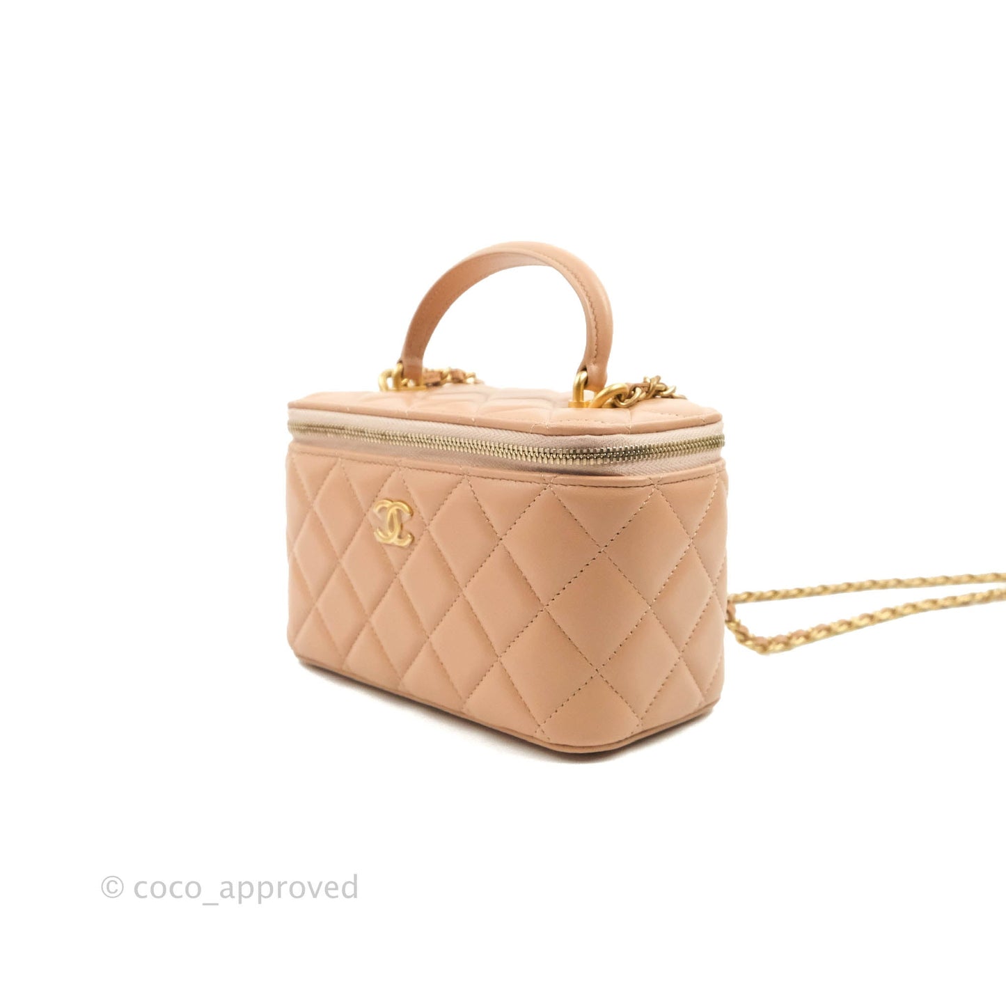 Chanel Vanity Rectangular Top Handle Beige Lambskin Gold Hardware