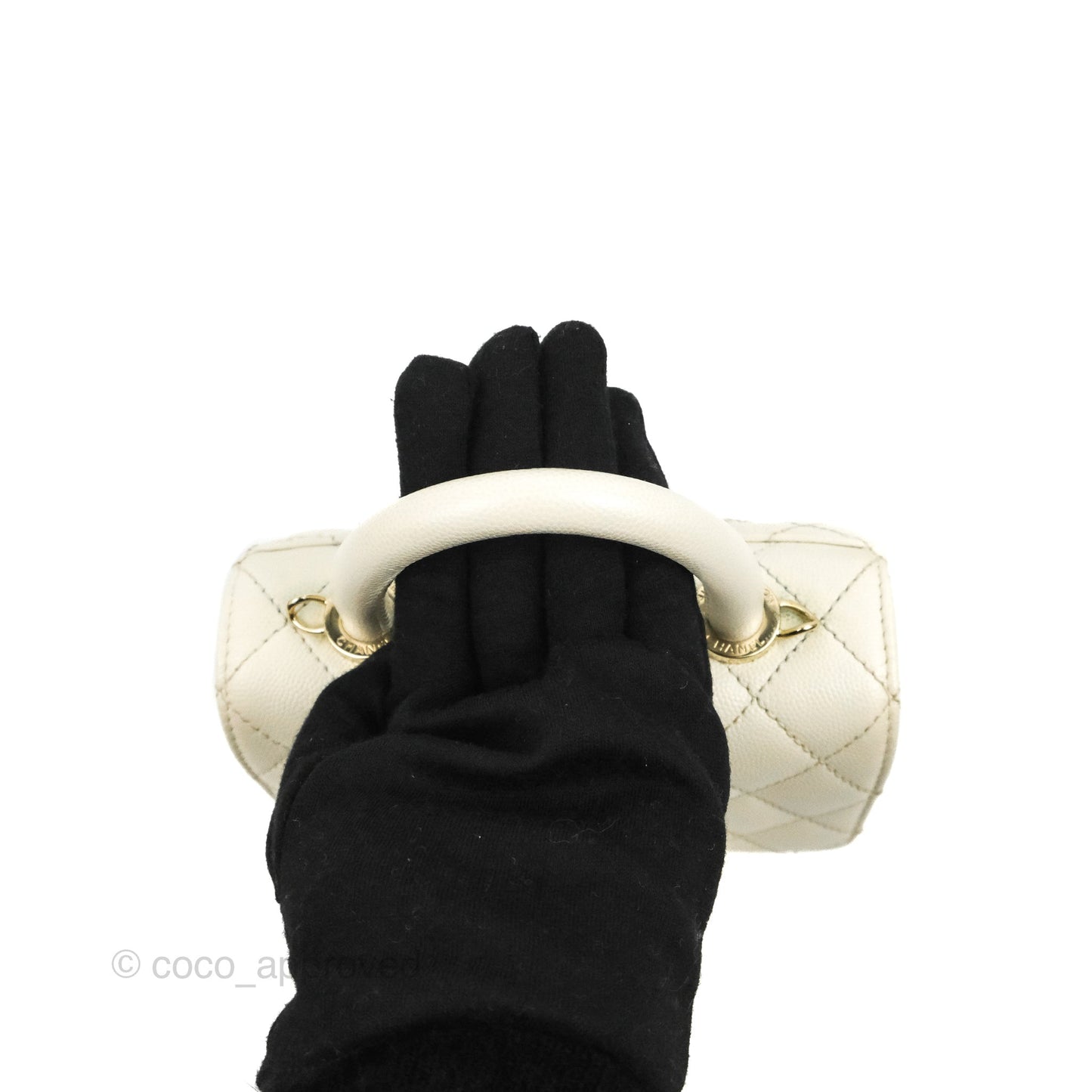 Chanel Mini Coco Handle Quilted Ivory Caviar Gold Hardware