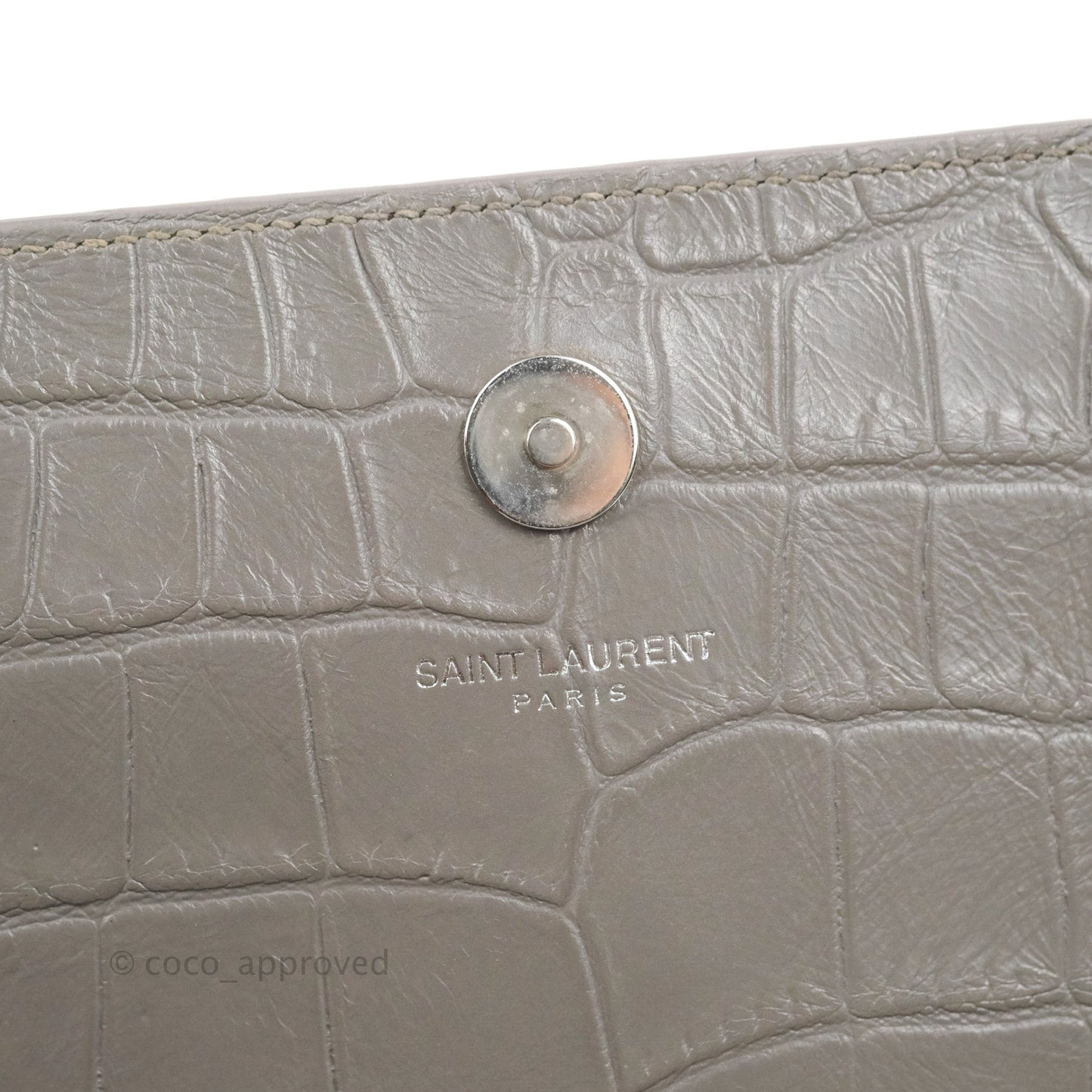 Saint Laurent Clutch Bag Grey Croc-Embossed Silver Hardware