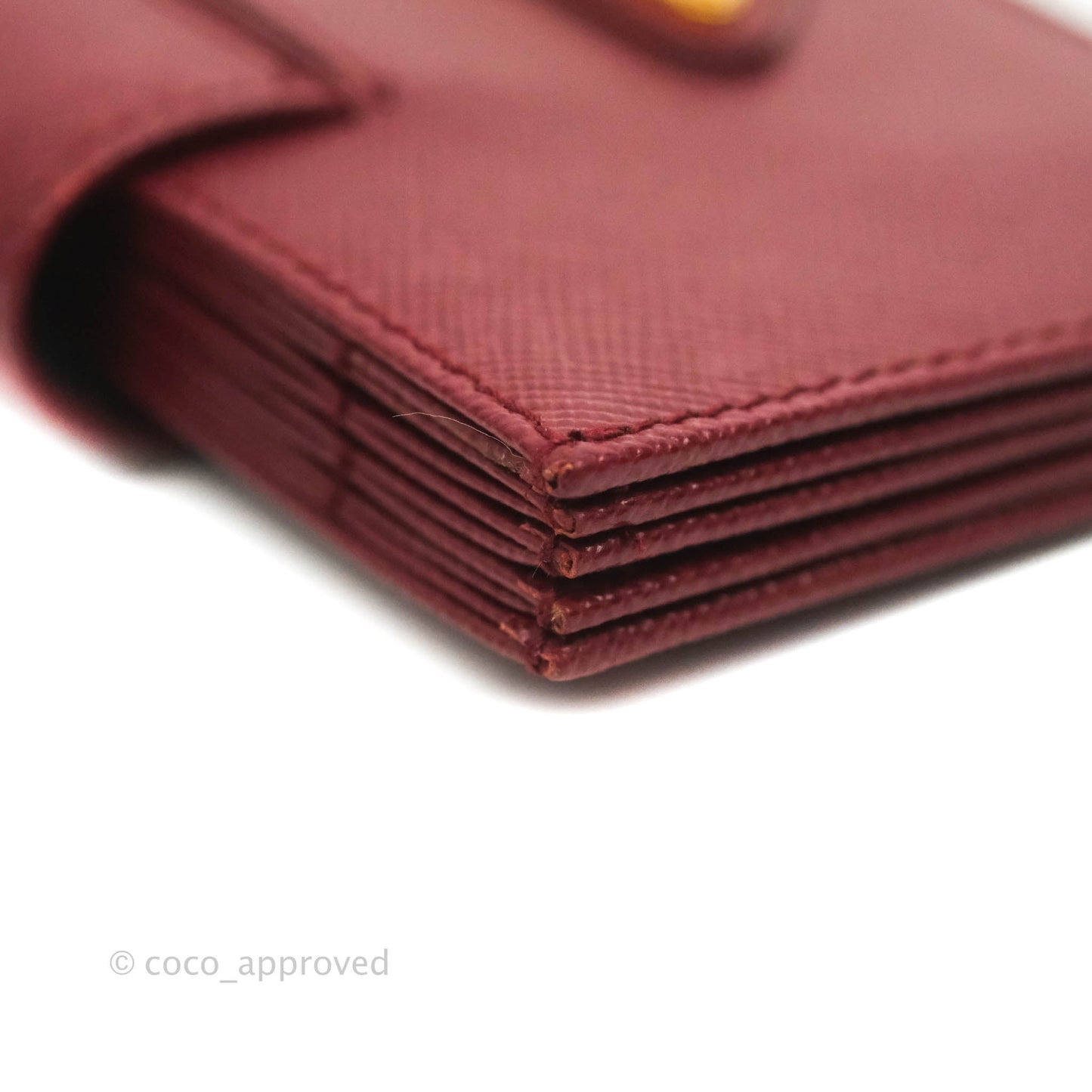 Prada Saffiano and Leather Card Holder Red Gold Hardware