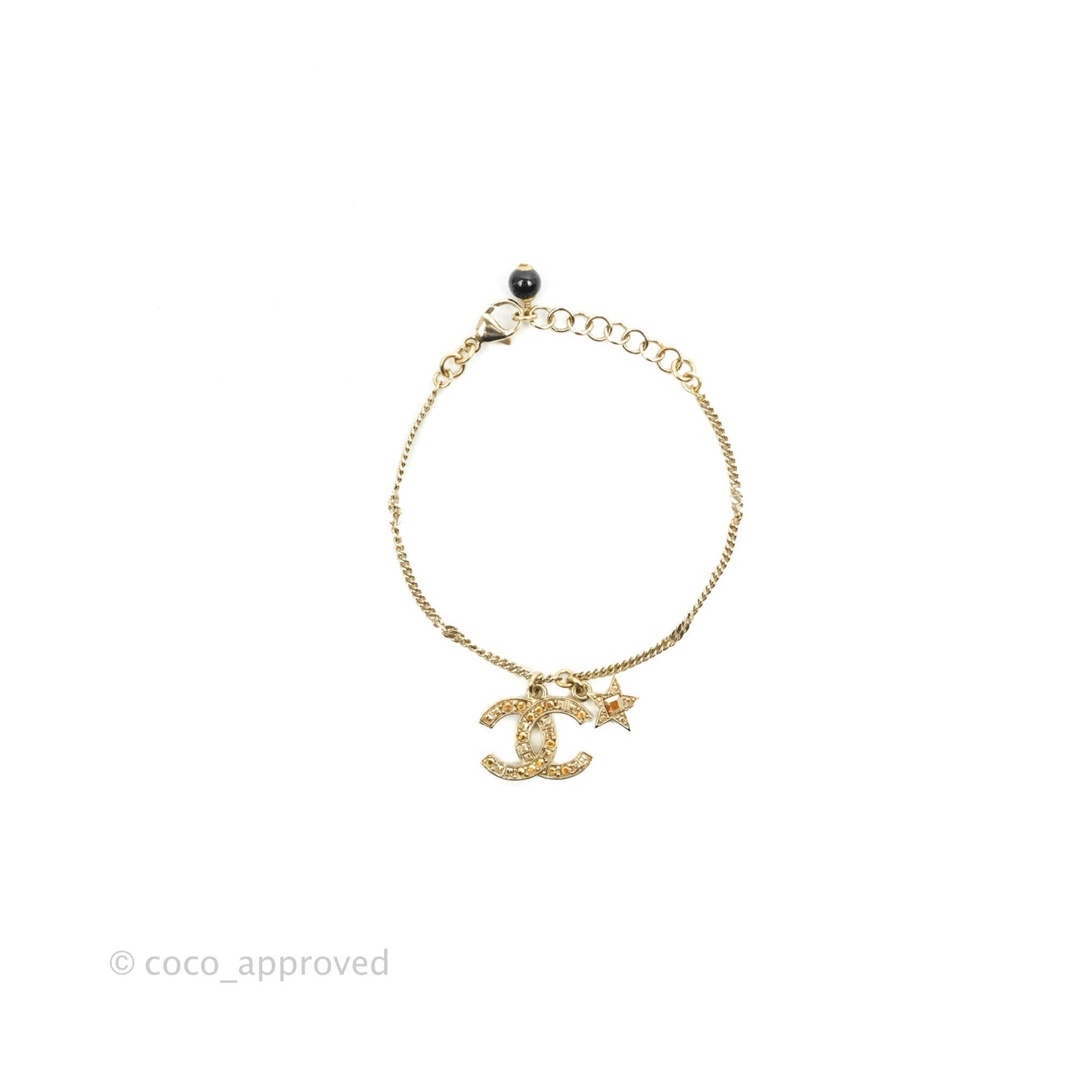Chanel Champagne Crystal CC & Star Bracelet Gold Hardware 21S