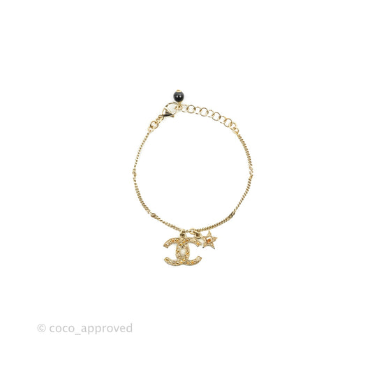 Chanel Champagne Crystal CC & Star Bracelet Gold Hardware 21S