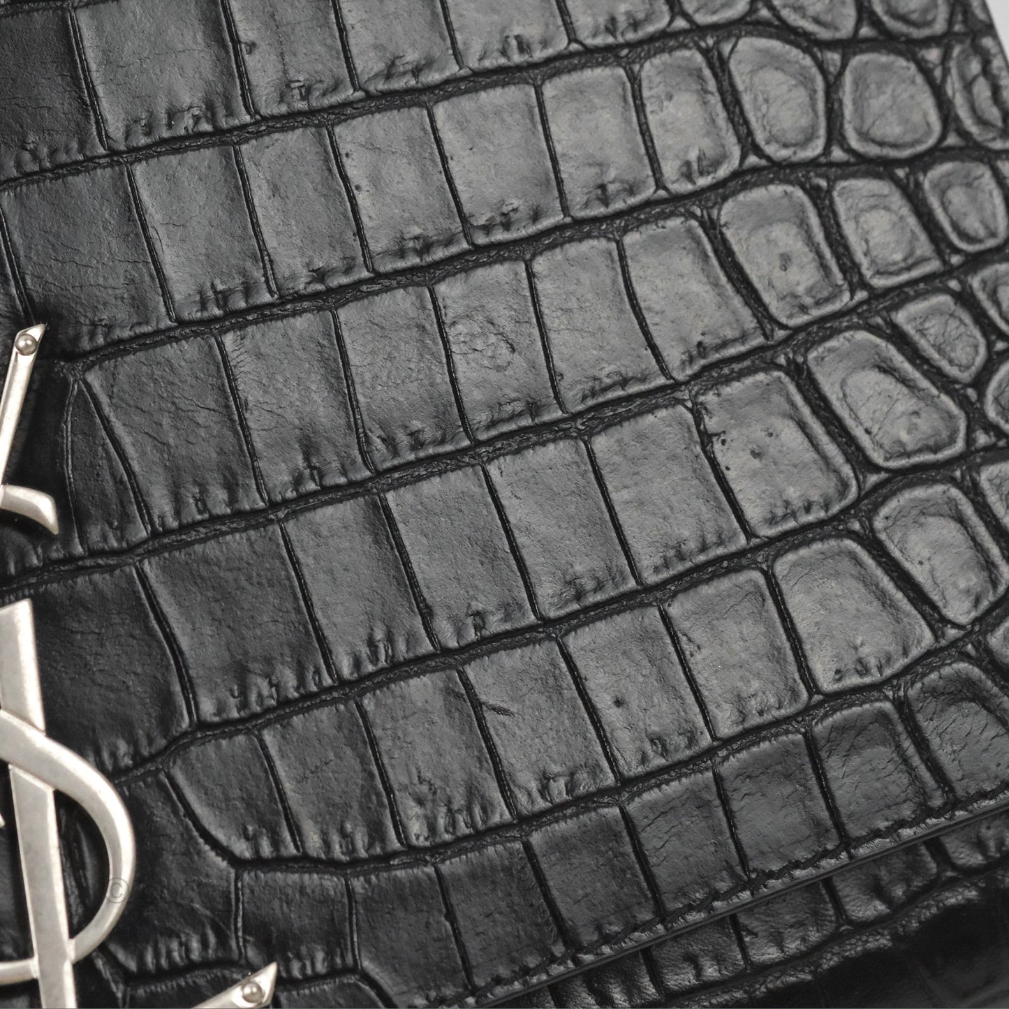 Saint Laurent Medium Kate Tassel Chain Bag Black Crocodile Embossed Calfskin Silver Hardware