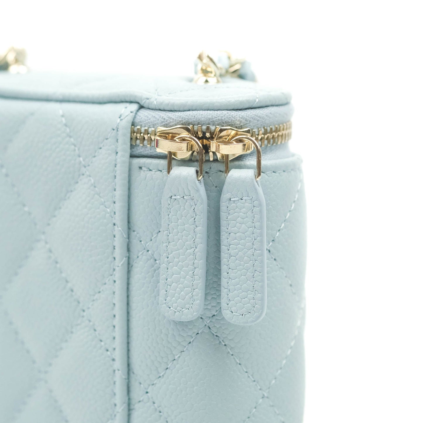 Chanel Classic Mini Vanity With Chain Light Blue Caviar Gold Hardware