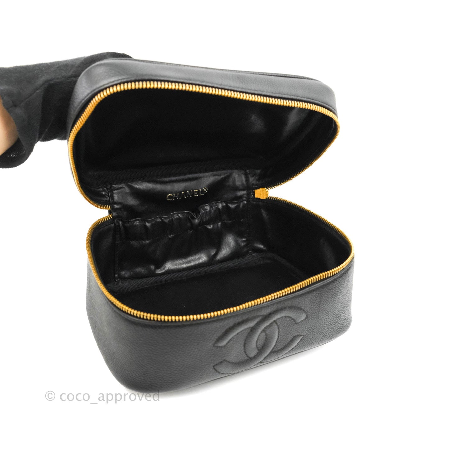 Chanel Vintage Vanity Case Black Caviar Gold Hardware