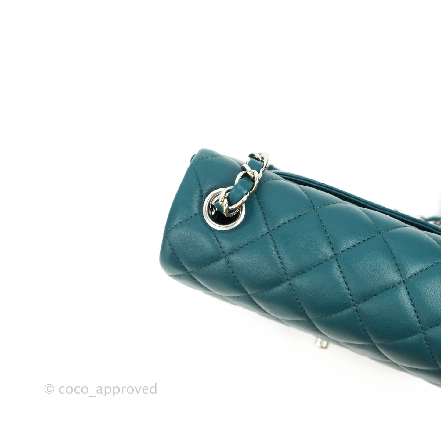 Chanel Quilted Mini Rectangular Lambskin Teal Silver Hardware