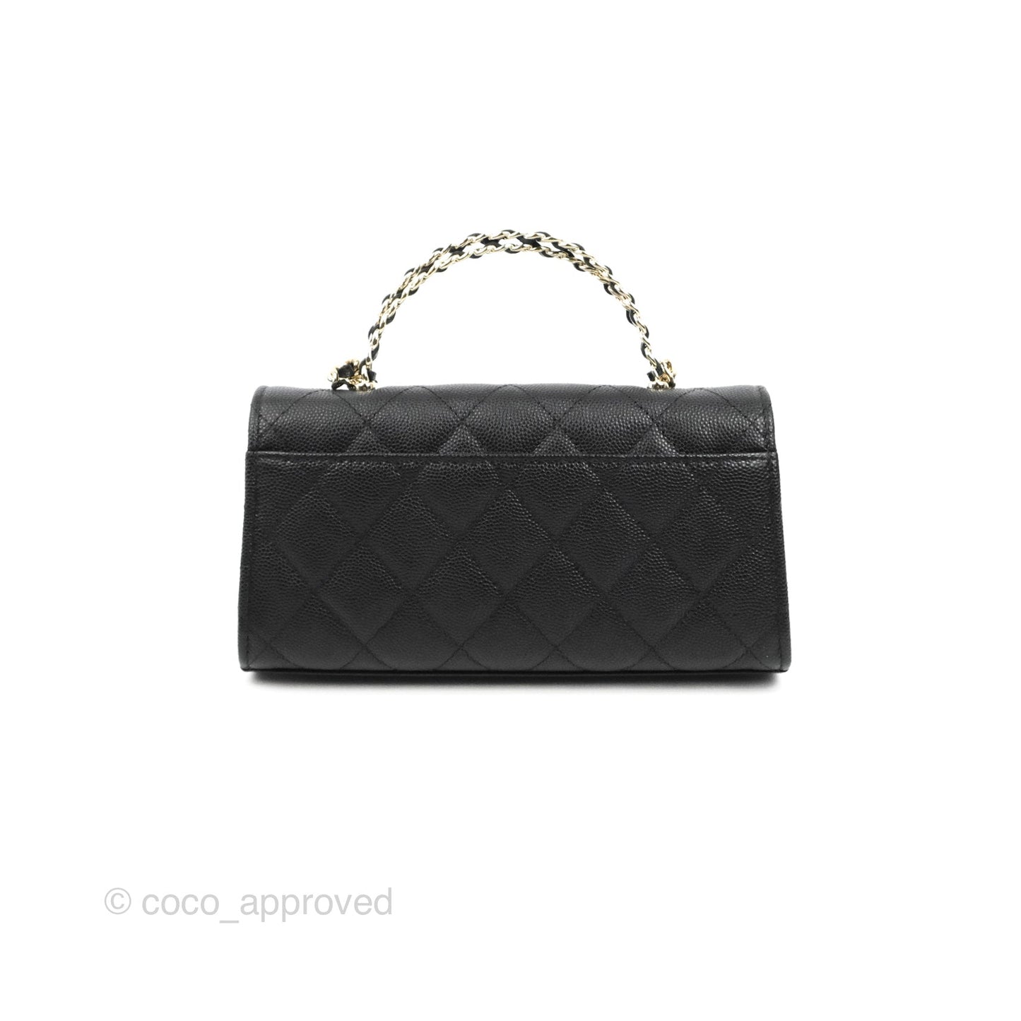 Chanel Top Handle Clutch with Chain Black Caviar Light Gold Hardware 23P