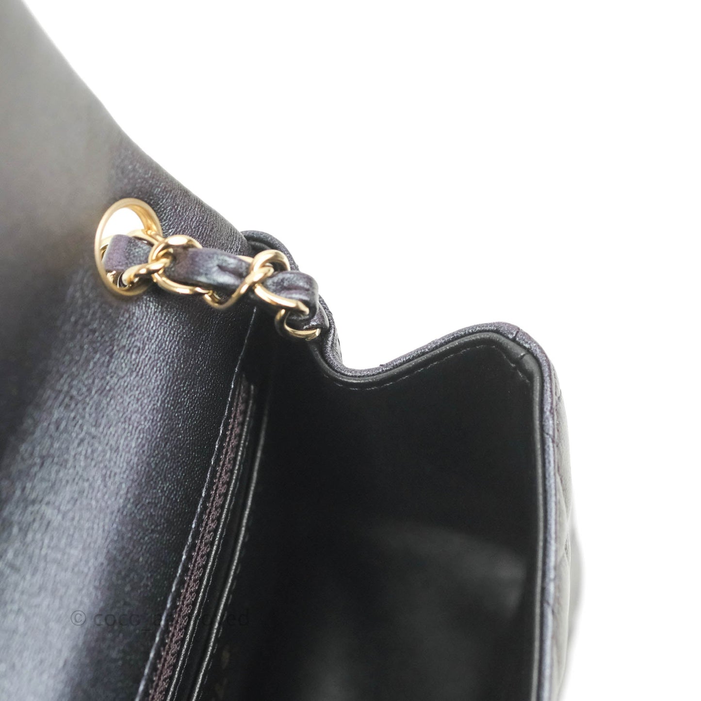 Chanel Mini Square Quilted Iridescent Purple Lambskin Gold Hardware
