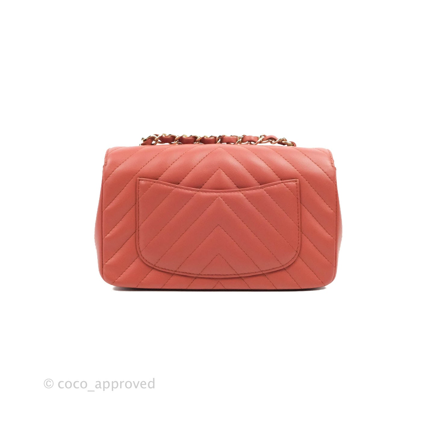 Chanel Chevron Mini Rectangular Flap Brick Red Lambskin Aged Gold Hardware