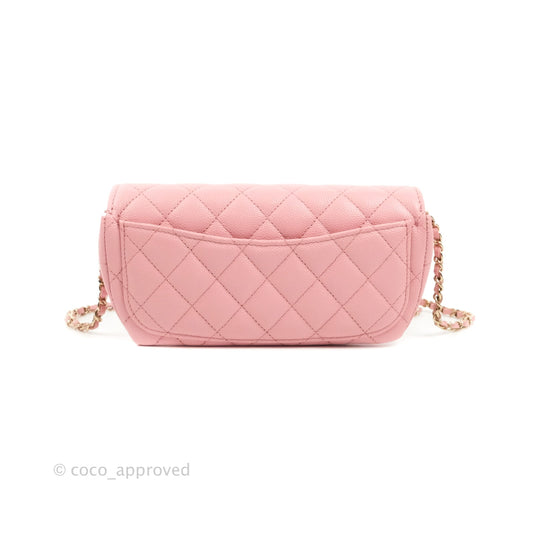 Chanel Quilted Glasses Case With Chain Pink Caviar Gold Hardware