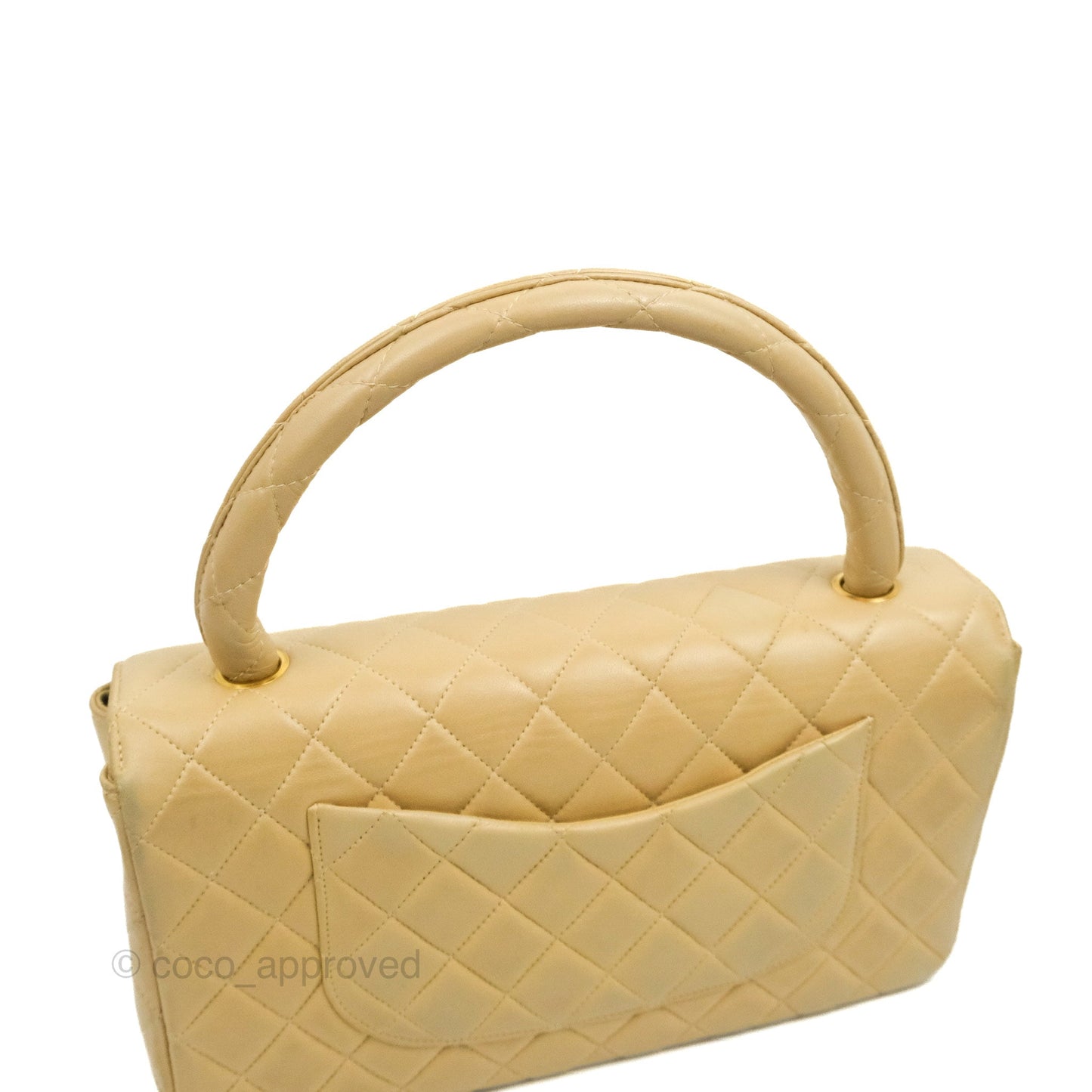 Chanel Vintage Top Handle Flap Bag Beige Lambskin 24K Gold Hardware