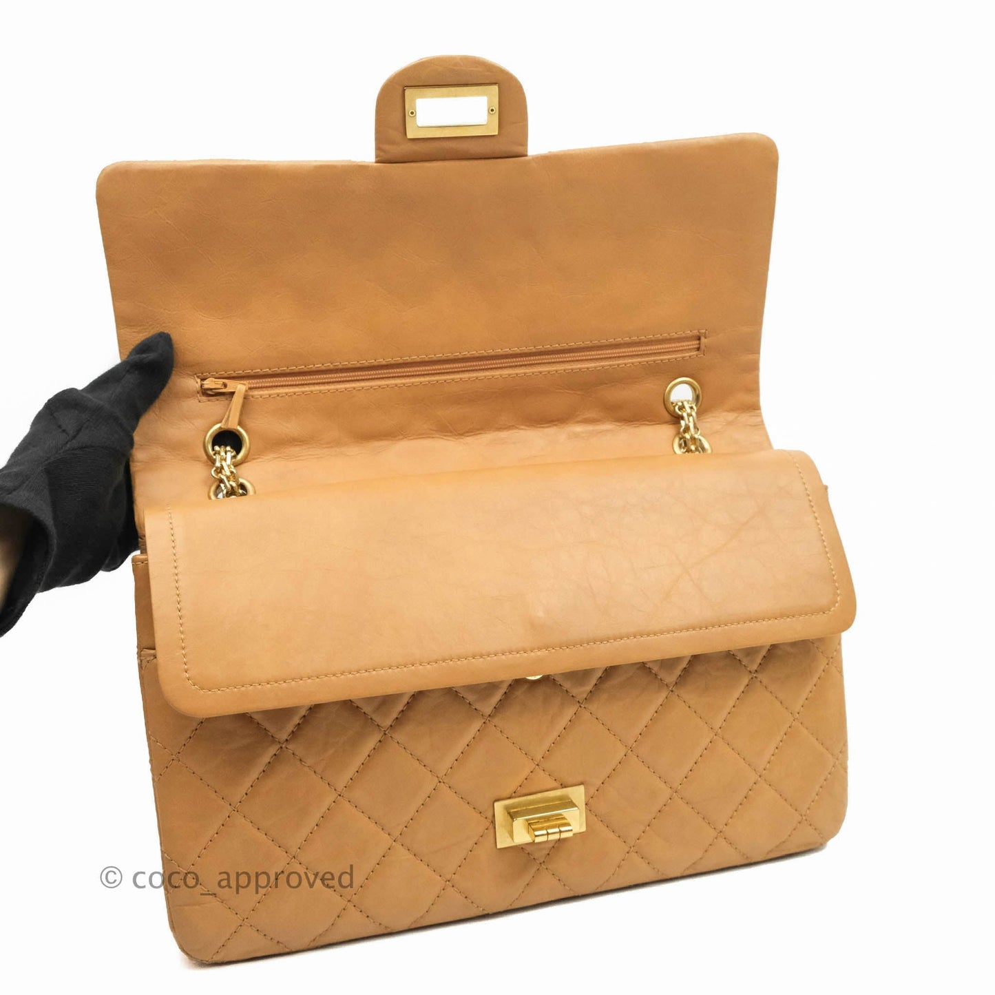 Chanel Quilted Reissue 227 Flap Beige Calfskin Aged Gold Hardware