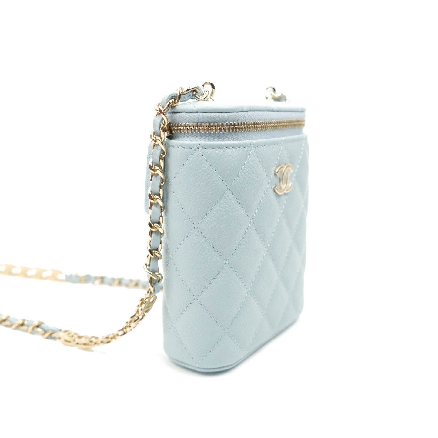 Chanel Classic Mini Vanity With Chain Light Blue Caviar Gold Hardware
