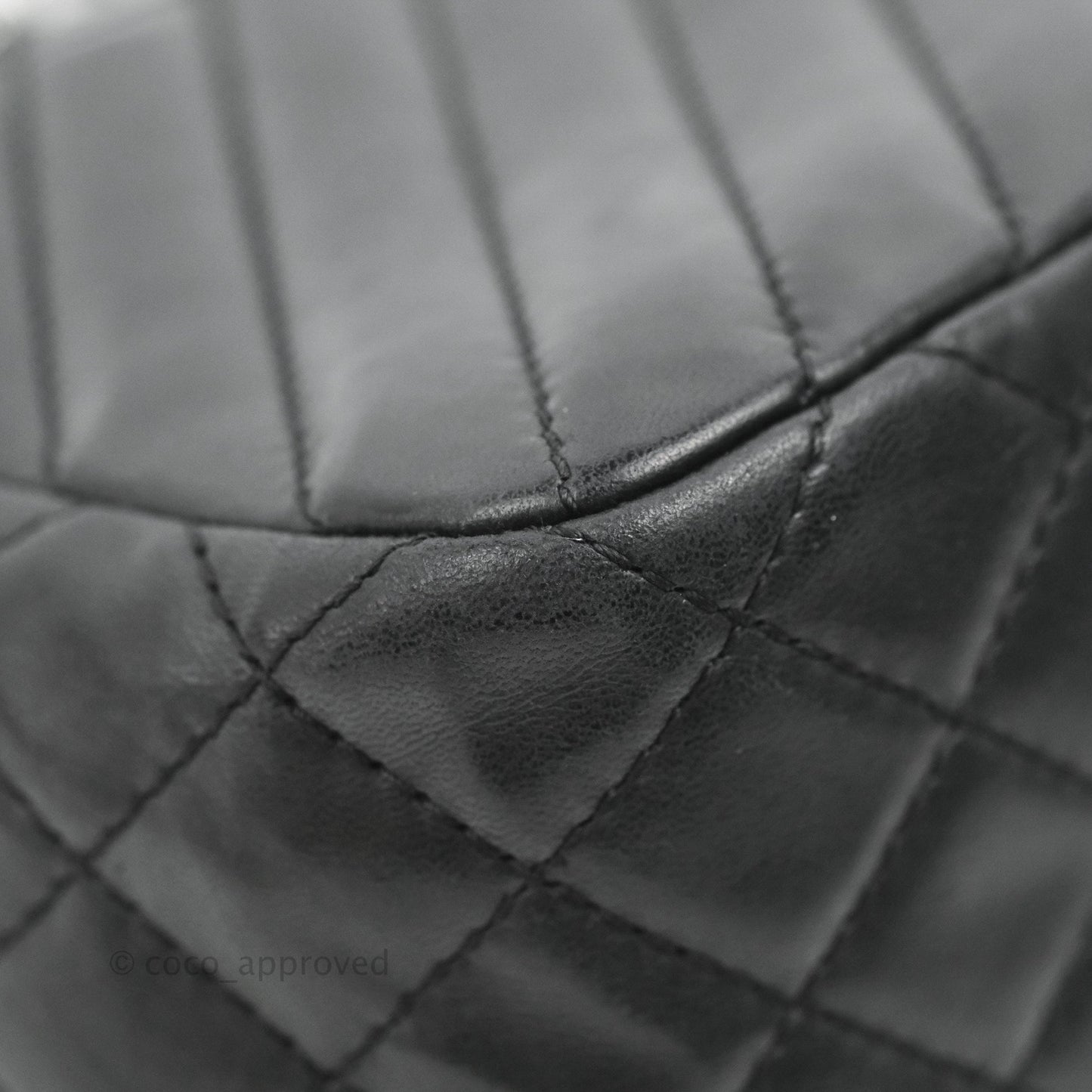 Chanel Quilted Large Single Flap Chevron Black Lambskin Silver Hardware