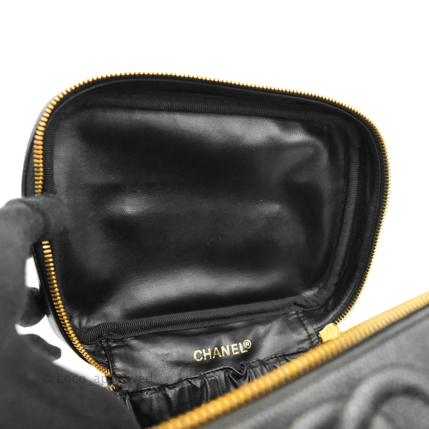 Chanel Vintage Vanity Case Black Caviar Gold Hardware